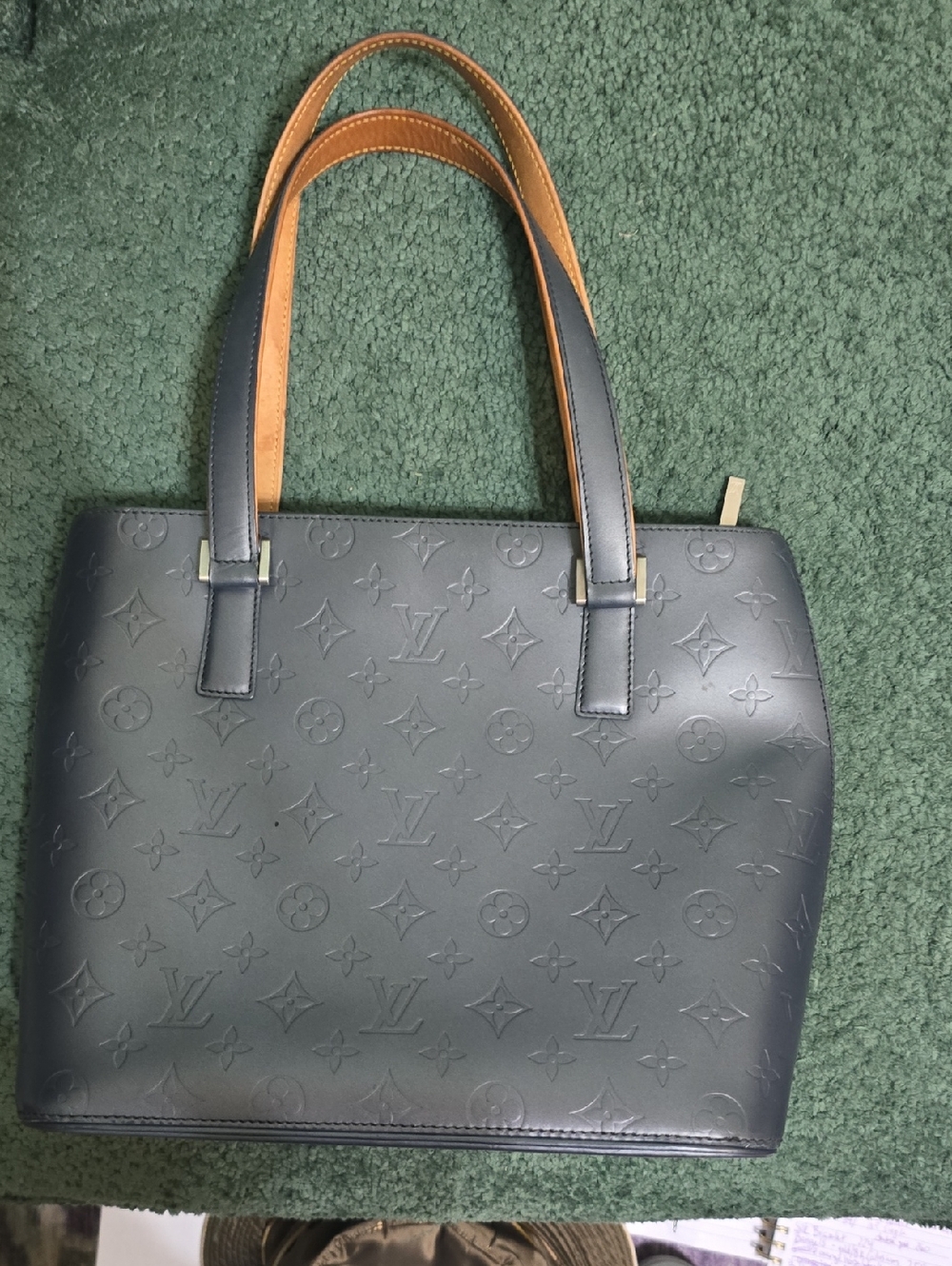 Louis Vuitton Matte Vernis Grey Slate Embossed Monogram Tote